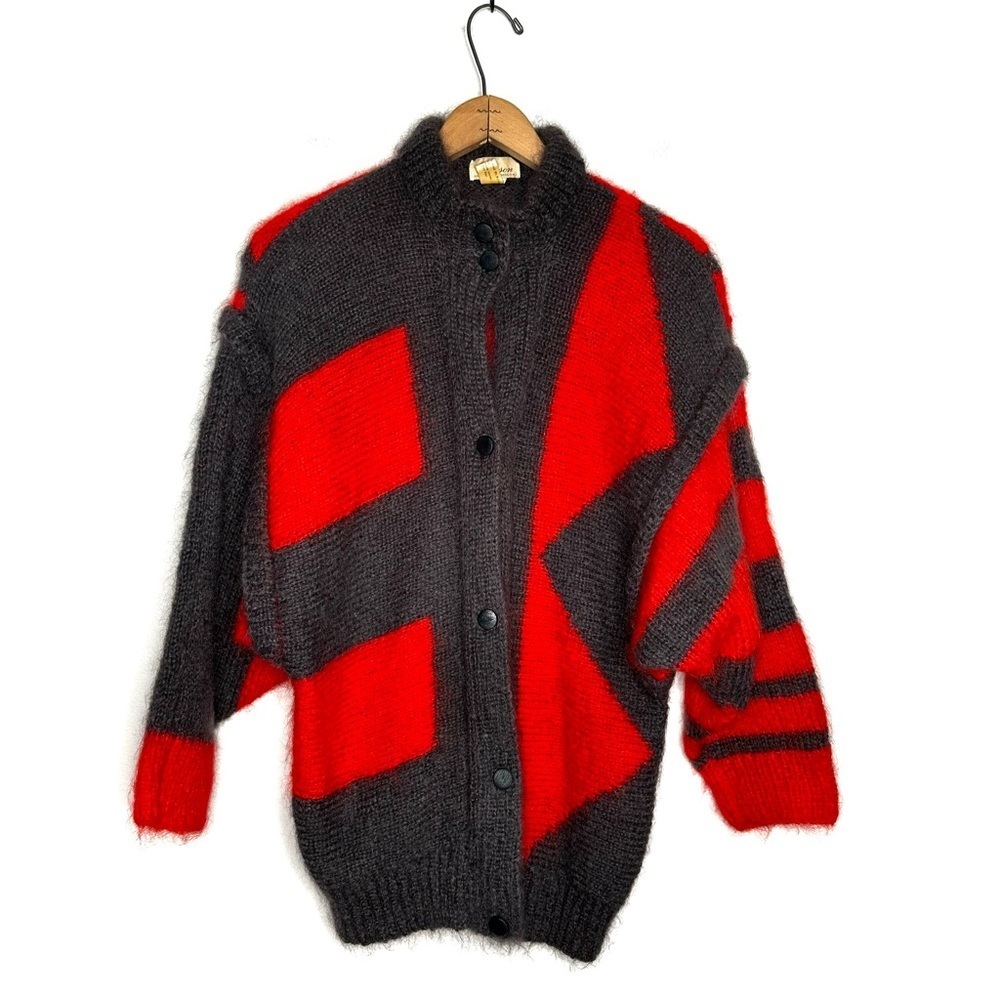Racson | Vintage Orange and Gray Mohair Dolman Sleeve Cardigan Sweater